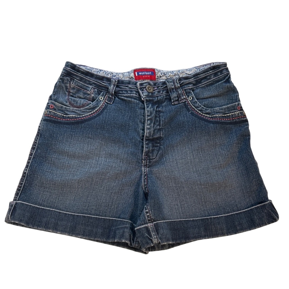 Westport Denim Womens Jean Shorts Sz 6 Dark Wash Cuffed Mid Rise Y2K Festival